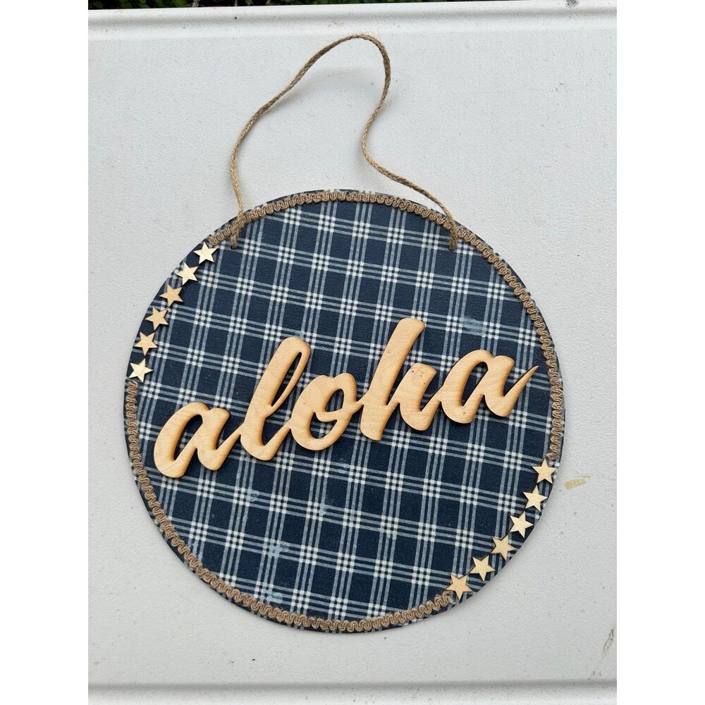 Hand-Crafted Custom Hawaiian Round Navy Palaka Aloha Wall Hanging Decor